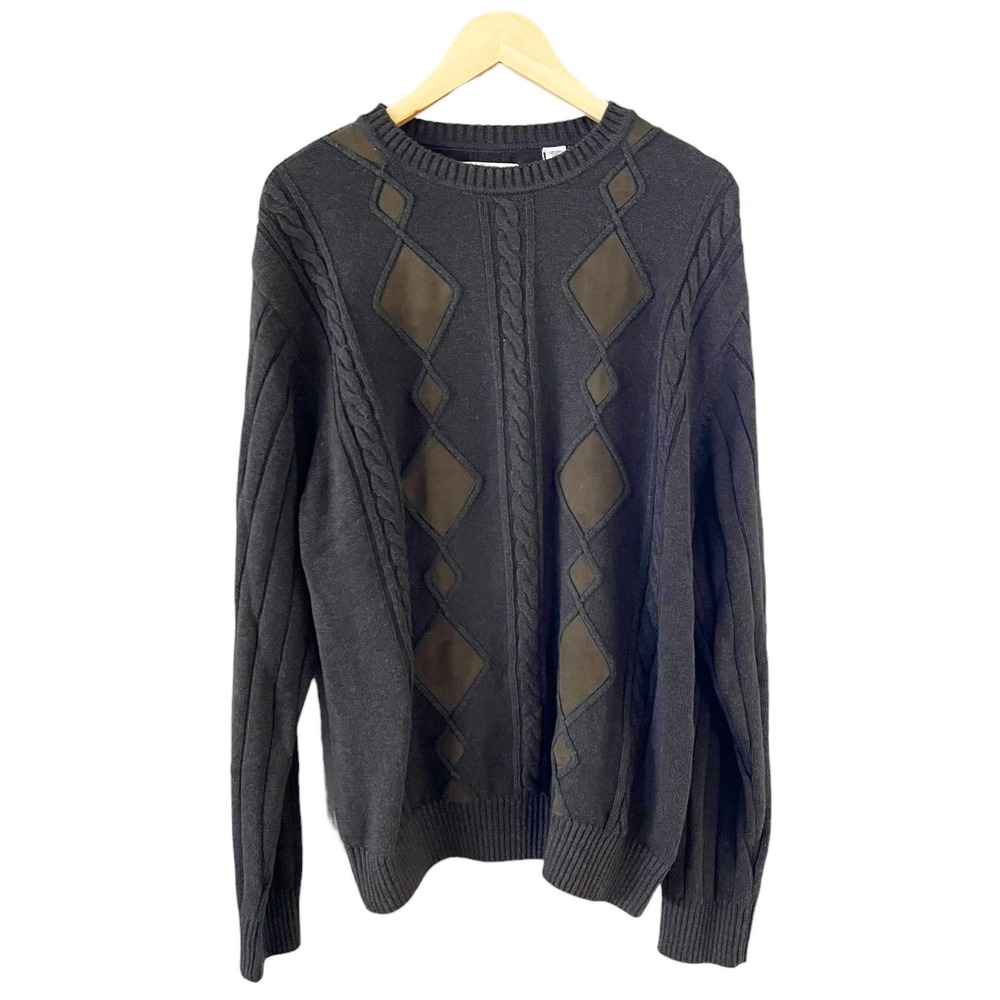 ALEX CANNON Brown Sweater Crew Neck Cotton Argyle Long Sleeve Pullover Large EUC